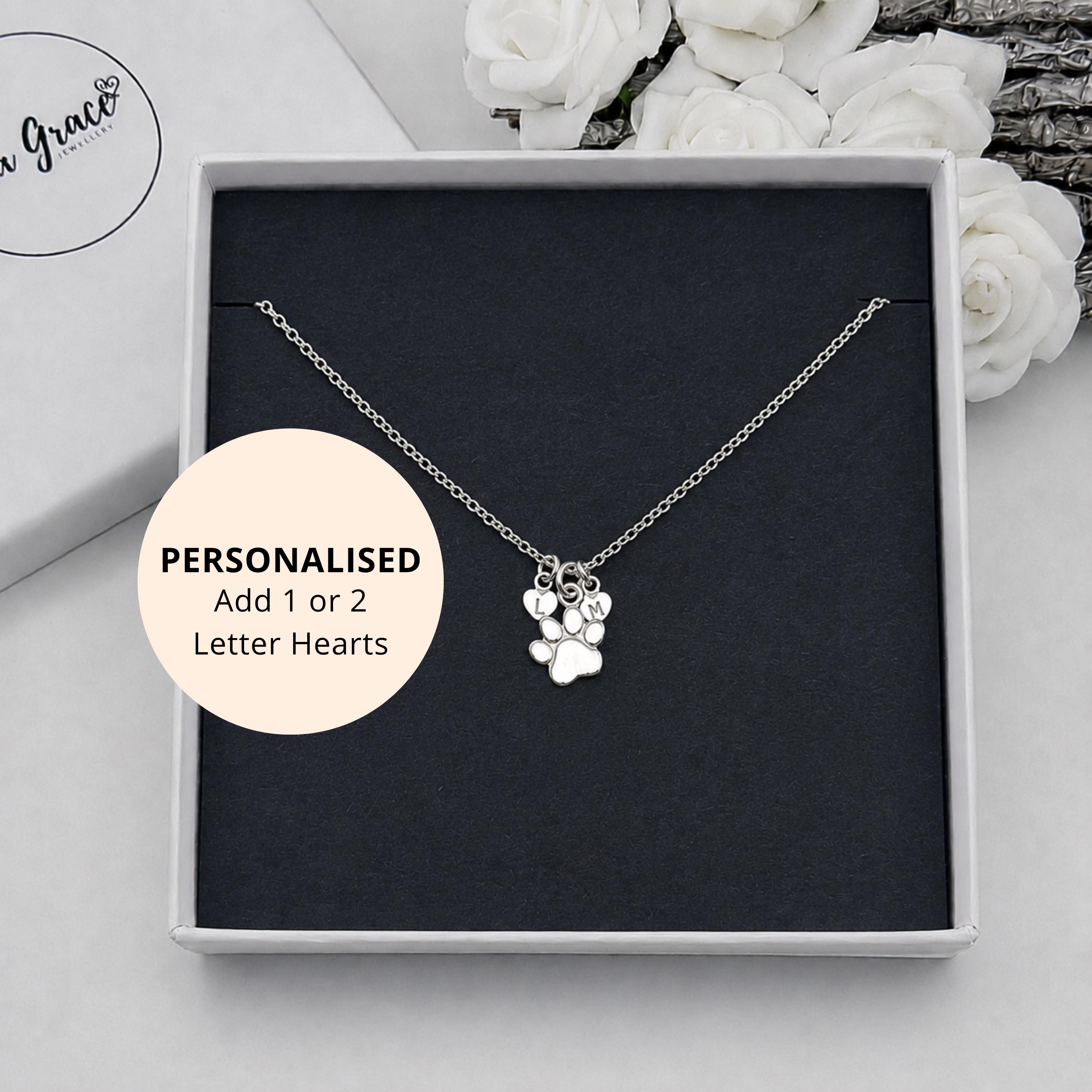 Sterling Silver Dog Paw Print Letter Necklace: Personalised Initial…