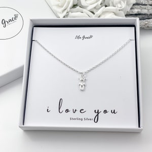 Collana con orsetto in argento sterling - Fidanzata da donna San Valentino Ti amo Regali di gioielli - Regalo per il suo ILY Teddy per la moglie fidanzata