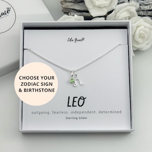 Sterling Silver Leo Zodiac Birthstone Necklace - July Ruby August Peridot Birthday Jewellery Gifts