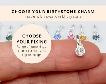 Sterling Silver Birthstone April Pendant - Clip on Charms Swarovski Crystals Jewellery Gifts