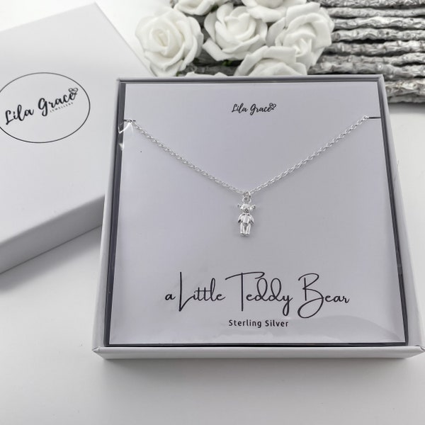 Collier ours en peluche en argent sterling - Chaîne longue et chaîne ras du cou pour femmes et jeunes filles - Cadeau pour son anniversaire ILY Love you Teddy