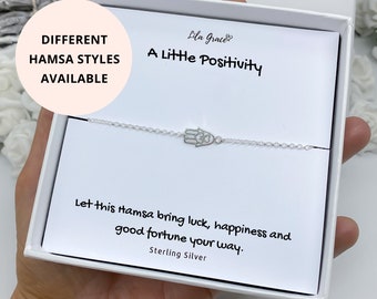 Sterling Silver Hamsa Evil Eye Bracelet - Thoughtful Positivity Gift Idea for her - Pretty Cute Womens Girls Hippy Boho Birthday Gifts