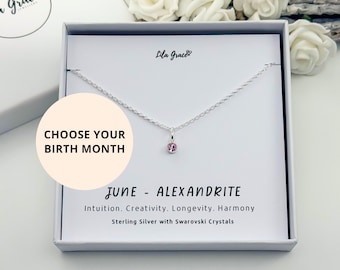 Sterling Silver June Alexandrite Birthstone Necklace - Choose your Chain Length Birthday