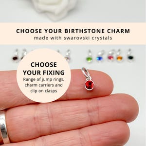 Sterling Silver Birthstone Ruby July Pendant - Clip on Charm Jewellery Swarovski Crystal Jewellery Gifts