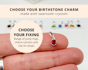 Sterling Silver Birthstone Ruby July Pendant - Clip on Charm Jewellery Swarovski Crystal Jewellery Gifts