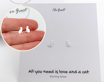 Sterling Silver Cat Stud Earrings - Purrrfect Gift Kitten Jewellery Gifts