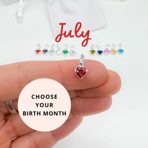 Sterling Silver HEART Birthstone Charm - July Ruby Red Pendant