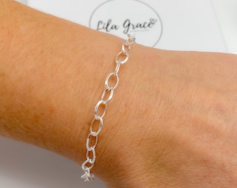 Sterling Silver Oval Link Charm Bracelet - Small and Large Adjustable Sized Jewellery