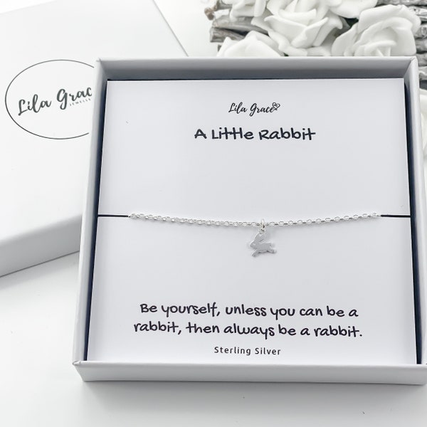 Sterling Silver Cute Mini Bunny Rabbit Bracelet - Dainty Womens Girls Gift for her - Funny Special ILY Bunnies Birthday Christmas Gifts