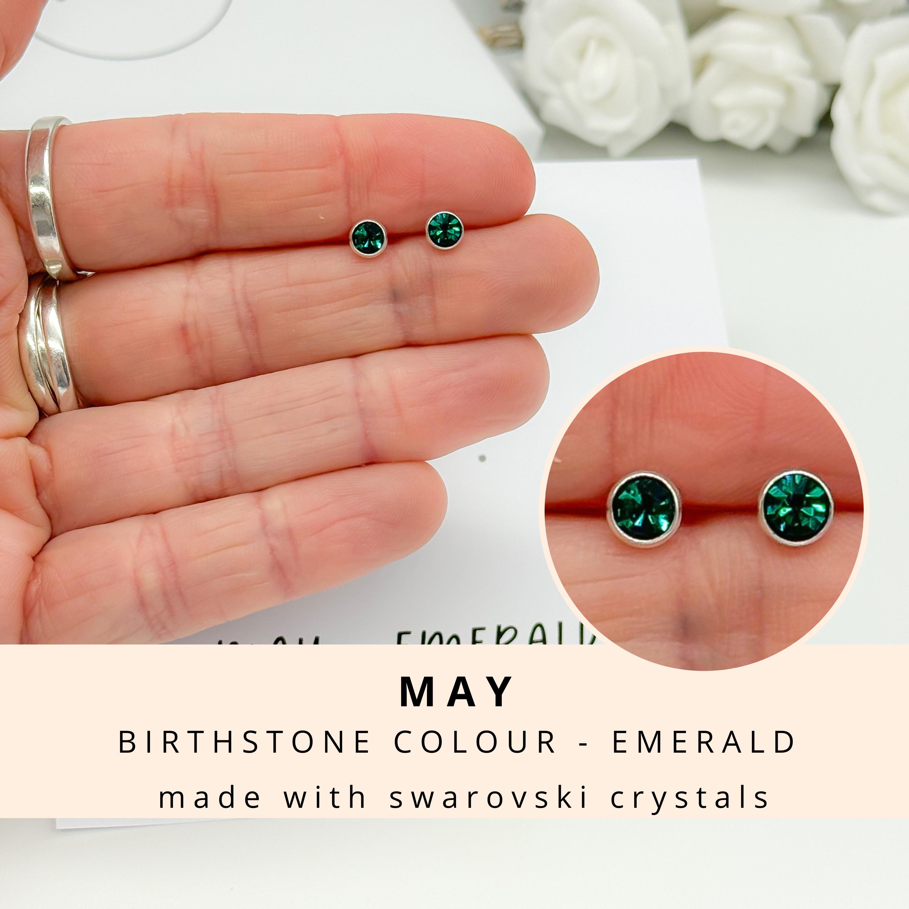 Sterling Silver May Emerald Birthstone Necklace and Stud Earrings 