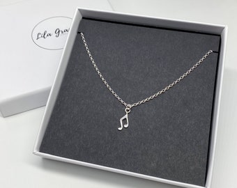 Collier pour femmes avec note de musique en argent sterling - Bijoux symbole pour les mélomanes - Cadeau pour son anniversaire - Cadeaux chaîne longue et courte