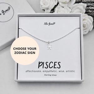 Sterling Silver Pisces Zodiac Necklace Gift: Choose your Chain Length Star Sign Birthday