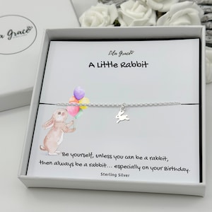 Sterling Silver Mini Birthday Bunny Rabbit Bracelet - Womens Girls Gift for her Funny Special Cute Adjustable Birthday Christmas Gifts