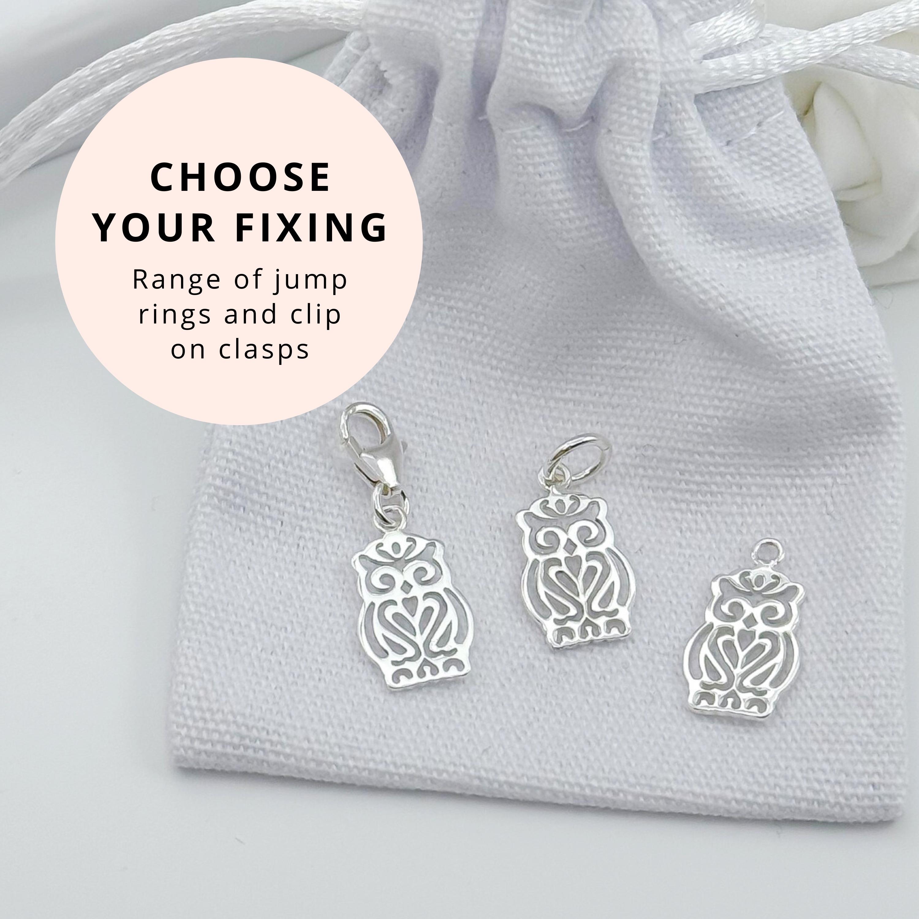 Sterling Silver Owl Pendant Charm - Clip on Bird Owl Lover Charms Pendants Bracelet Necklace Jewelle