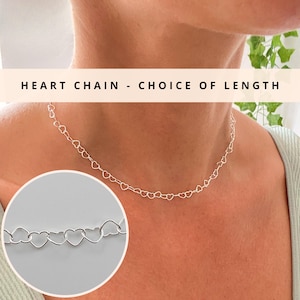 Sterling Silver Heart Link Necklace Chain - Adjustable Jewellery for Girls Women Birthday Christmas Gift Idea - Cute Dainty Choker Gifts