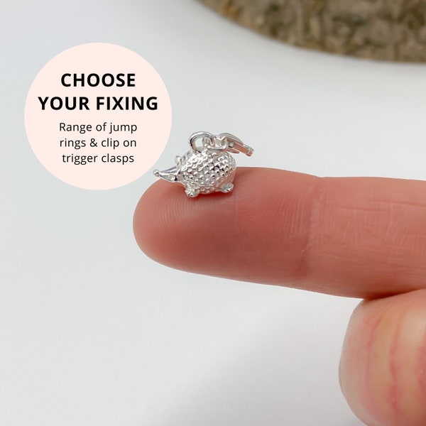 Sterling Silver 3d Hedgehog Pendant Charm - Clip on 10mm Hoggie Charms for Bracelet Necklace Jewellery Making 925 Silver - Trigger Clasp