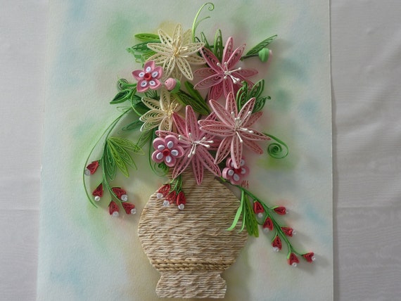 Table Vase With Flowers Quilling Etsy
