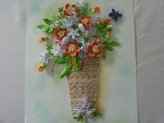 Table Vase With Flowers Quilling Etsy