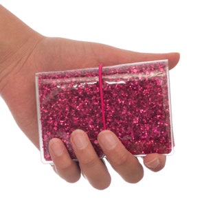 Cartera para mujer color rosa fucsia con purpurina brillante, tarjetero, organizador de cupones y tarjetas de fidelización - Brillantina rosa fuerte gruesa
