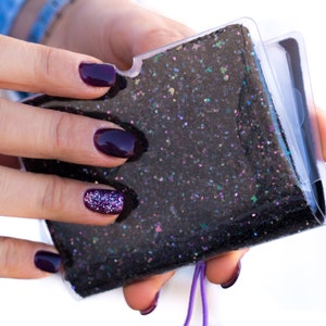 Portafoglio da donna con glitter nero, porta carte di credito con glitter scintillanti, organizer per carte fedeltà e coupon - Glitter nero spesso... E altre varianti