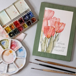Acquerelli botanici – Linguaggio dei Fiori – dipinti originali ad acquerello incollati su base di legno shabby chic - SU ORDINAZIONE