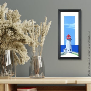 Faro - Peggy's Point - Canada  – Paesaggio marino – dipinto originale a tempera completo di cornice nera 15 x 32,5 cm