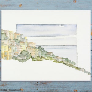 Cinque Terre - acquerello paesaggio italiano – scorcio di case liguri – paesaggio marino – dipinto originale ad acquerello