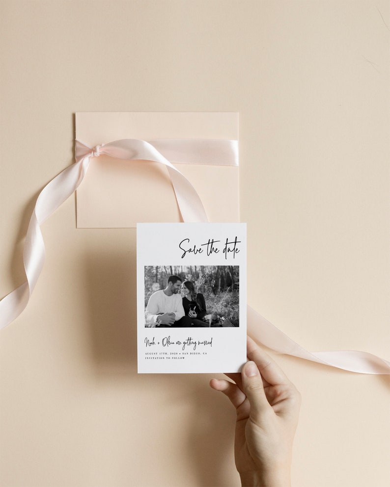 Black and White Editable W002 Minimalist Save the Date Template Save the Date with Photo Modern Save the Date Cards Instant Download