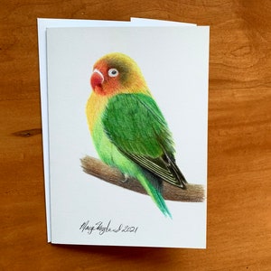 LIQUIDATION ! Carte d'art originale Love Bird 7 "x 5", dessin au crayon de couleur,