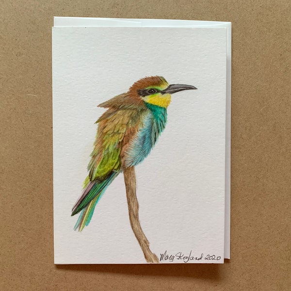 CLEARANCE! Original coloured pencil 5"x7" art card of a European Bee-Eater