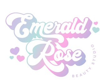 Pastel Retro Logo, Pretty Beauty Pink Logo, Funky Logo Branding Set, Boho Premade Vintage Business Card Design, Hippie 70s Bohemian logo