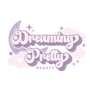 Dreaming Pretty Logo Branding, Funky Pink Beauty Logo Bundle, Purple Bubble Logo Branding, Moon Stars Modern Premade Business Card Design