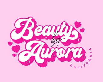 Pink Bubble Heart Logo | Retro Pretty Beauty Logo, Funky Groovy Logo Branding, Cute Magenta Premade Feminine Business Card Design, Fun logo