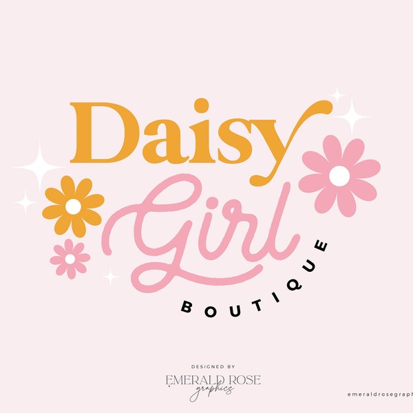 Daisy Girl Logo | Colourful Retro Logo, Small Business Branding, Bright Modern Logo, Pretty Flower Logo, Business Card & Social Media Design