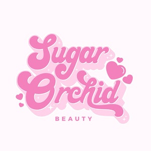 Logo retrò rosa / Sugar Orchid, logo Pretty Beauty, marchio logo Sparkle, design biglietto da visita vintage preconfezionato con cuore carino, logo funky divertente