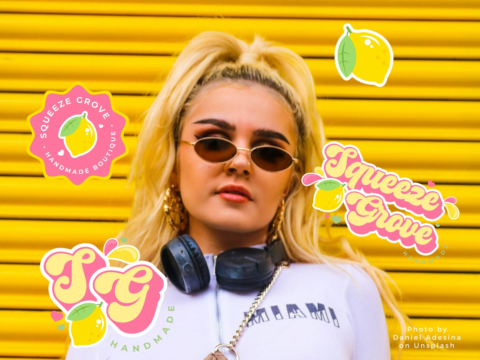 Canva Pink Yellow Lemon Logo DIY Template | Editable Fun Retro Logo ...