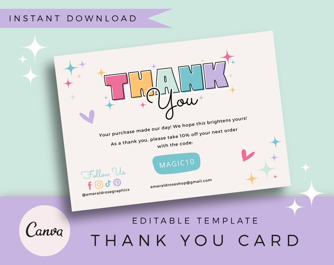 Thank You Card | Pastel Rainbow Editable Canva Template- Retro ...