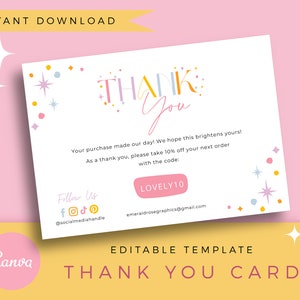 Bedankkaart | Bewerkbare canvassjabloon: mooie confetti aanpasbare bedankkaart, kleurrijke regenboogbranding, helder modern ontwerp