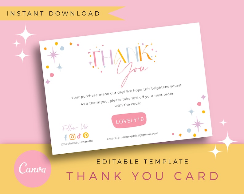 Thank You Card Editable Canva Template Lovely Confetti - Etsy