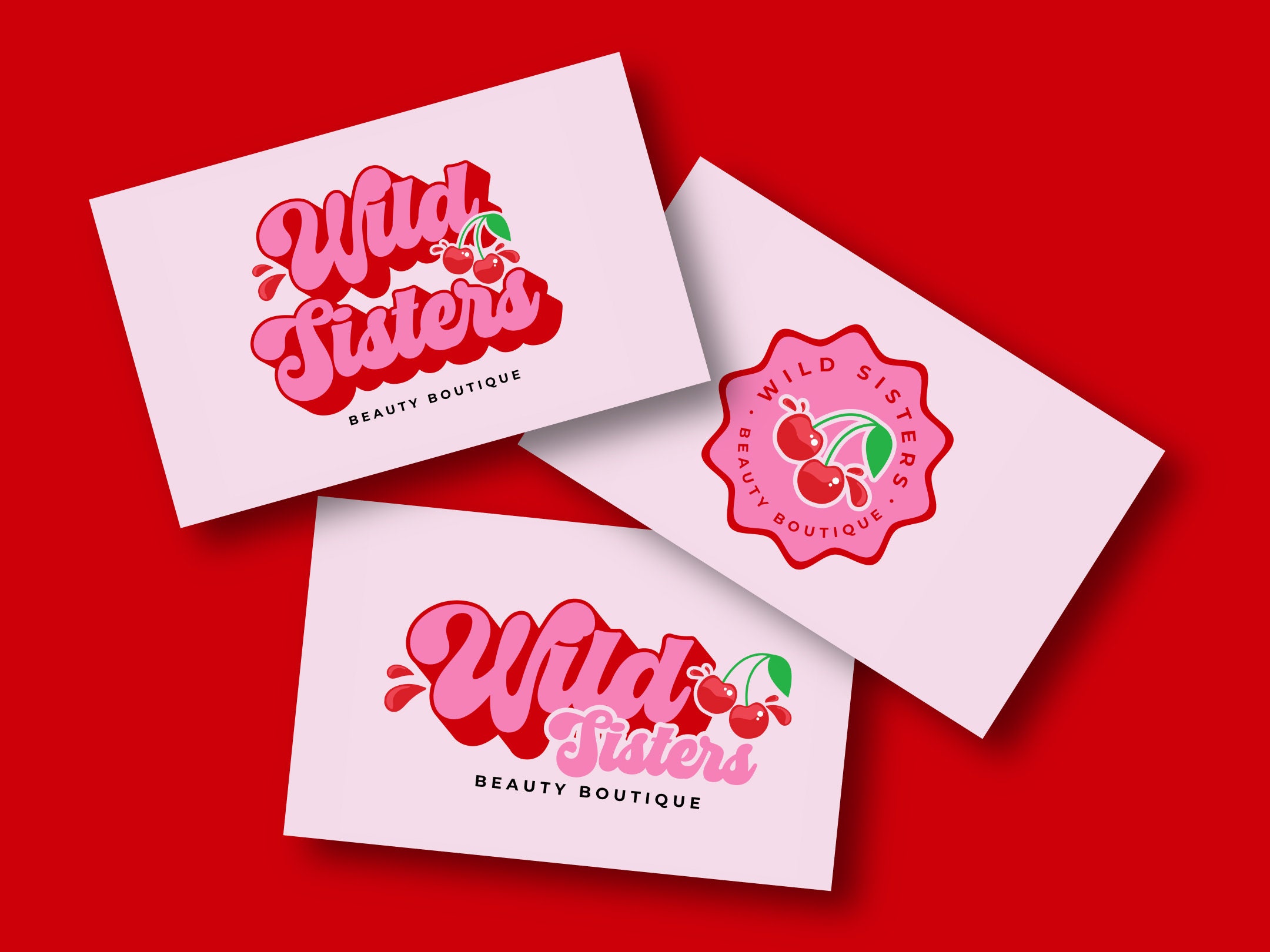 Canva Pink Red Cherry Logo DIY Template | Editable Fun Retro Logo ...