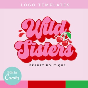 DIY roze rode kers logo canvassjabloon | Bewerkbaar leuk retro logo-ontwerp, leuk funky logo, beautybranding, Y2k girly wimper, Nail Tech - 0136