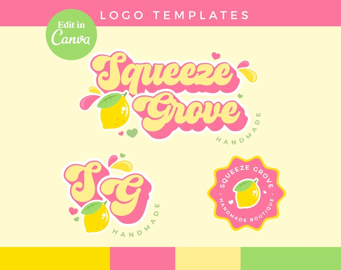DIY Pink Strawberry Logo Canva Template | Editable Fun Retro Logo ...