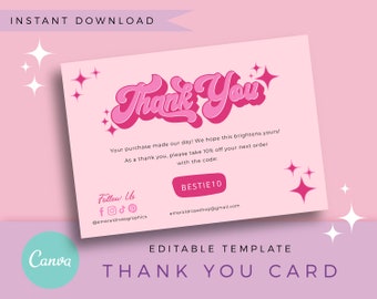 Pink Retro Thank You Card Template | Editable in Canva (Digital Download)