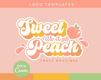 DIY Peach Orange Logo Canva Template | Editable Fun Retro Logo Design, Cute funky Logo, Beauty branding, Y2k girly Handmade, Craft - 0138