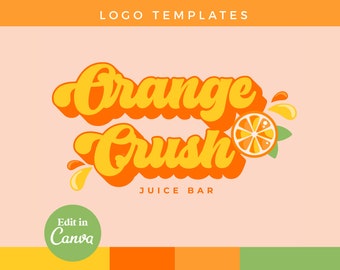 DIY Citrus Orange Logo Canva Template | Editable Fun Retro Logo Design, Cute funky Logo, Beauty branding, Grapefruit Lemon Lime Juice - 0140