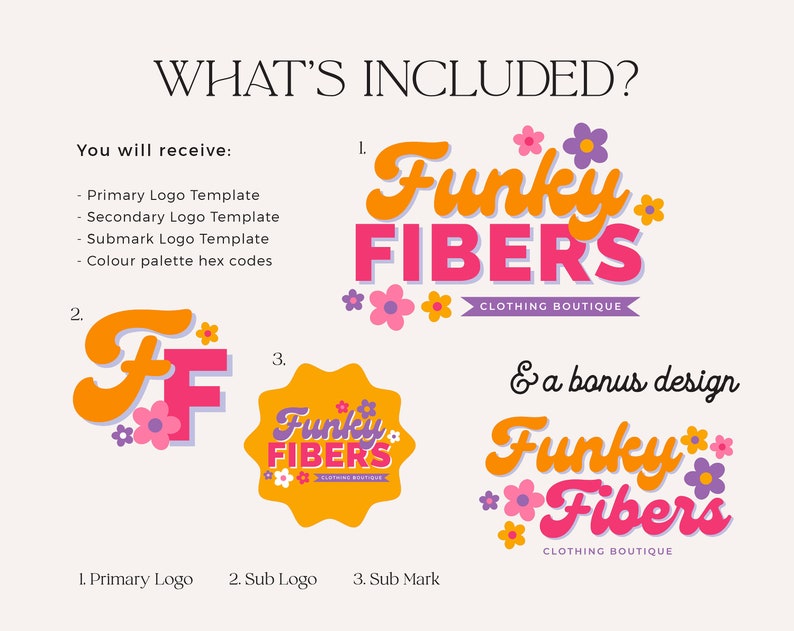 Canva Funky Flower Logo DIY Template | Fun Pretty Editable Retro Logo ...