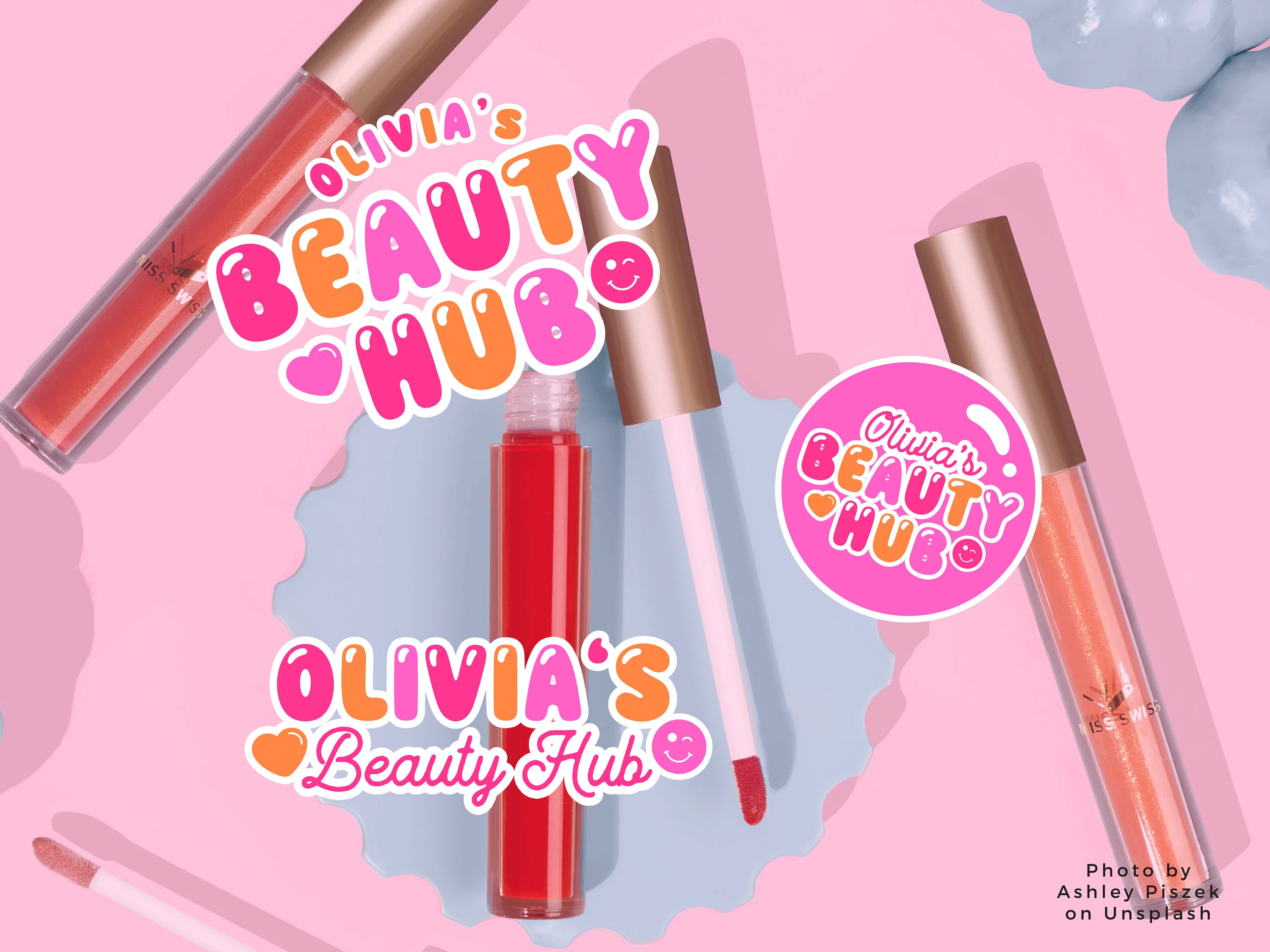 DIY Pink Bubble Retro Logo CANVA Template | Beauty Hub Pretty Editable ...