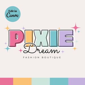 Canva Retro Pastel Rainbow Logo DIY Template | Editable Fun Colourful Boho Logo Design, Cute Bright Branding, Boutique Logo - Pixie Dream