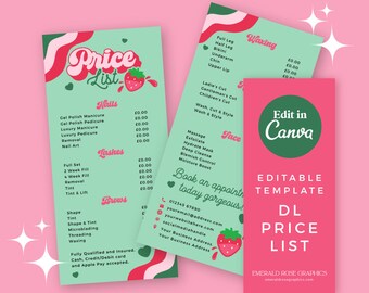 Strawberry Price List Template | Editable Salon Menu (Canva)