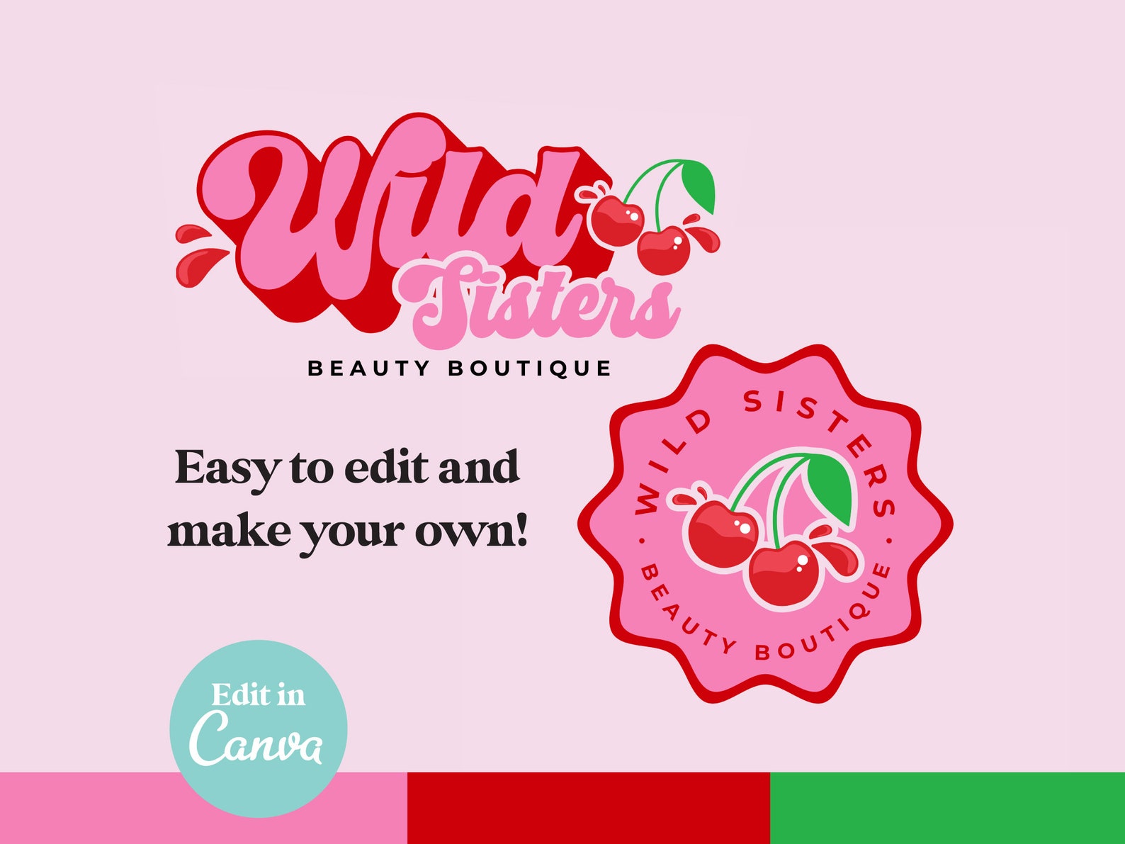 DIY Pink Red Cherry Logo Canva Template | Editable Fun Retro Logo ...